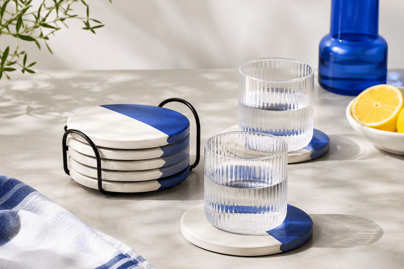 Ceramic coaster bundle at a calm drink station